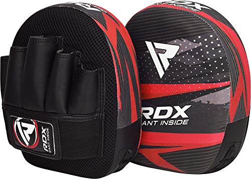 RDX Kids Boxing Pads Focus Mitts, Maya Hide Leather Curved Junior Hook and Jab Target Hand Pads, Coaching Strike Shield for Youth MMA, Boxercise, Martial Arts, Muay Thai, Kickboxing, Karate Training