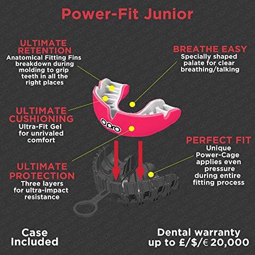 Opro Power-Fit Adult Mouthguard – Custom Fit Gum Shield for Rugby, Hockey, MMA, Contact Sports – Dental Warranty, Dual Layer Outer Shell, Anatomical Fins, Inter Jaw Absorption Technology