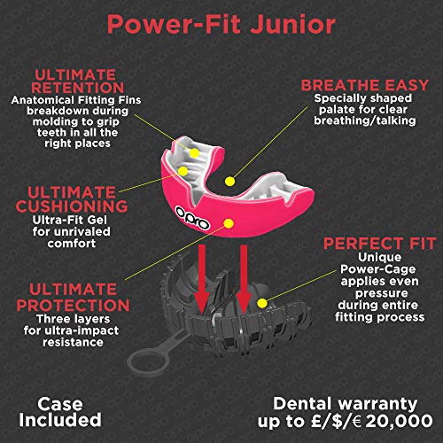 OPRO Power-Fit Mouthguard | Gum Shield for Rugby, Hockey, MMA, and Other Contact Sports (Youth, White/Gold Teeth)