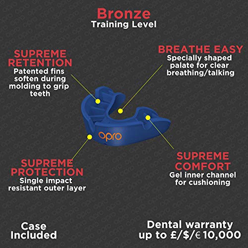 Opro Bronze Level Mouthguard | Gum Shield for Rugby, Hockey, Boxing, and Other Contact Sports - 18-Month Dental Warranty (Red, Kids)