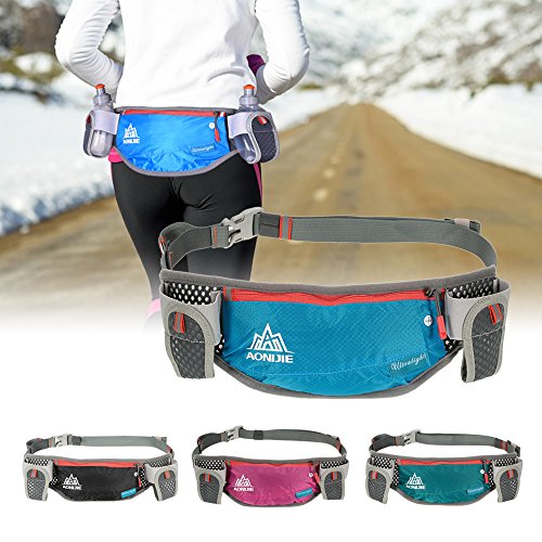 Lixada Running Hydration Belt Bottle Holder Belt Reflective Running Water Belt Fanny Pack Waist Packs with Two 170ml Water Bottle