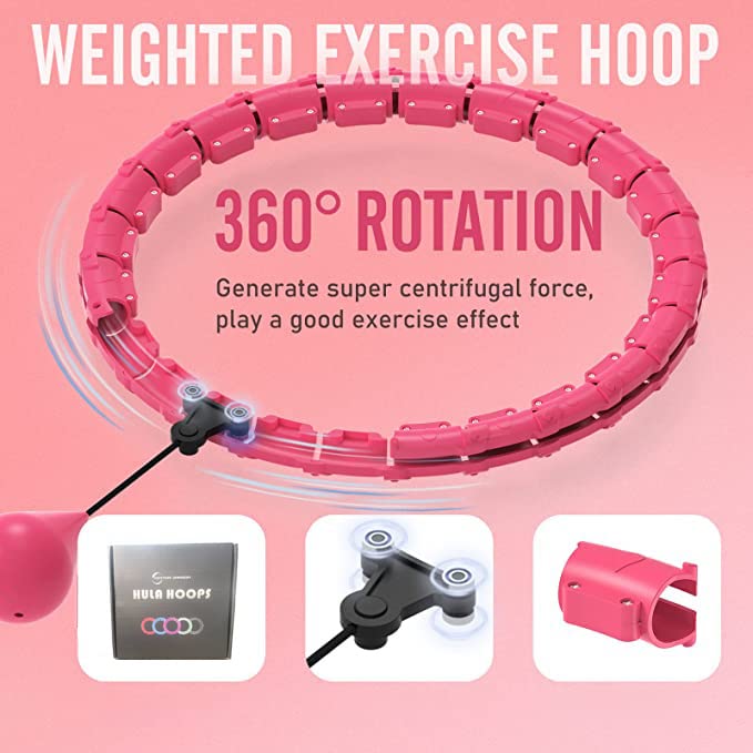 cotton yangda Smart Hula Ring Hoops, Weighted Hula Hoop for Adults, 24 Knots Detachable & Size Adjustable Smart Hoola Hoop with Auto Rotation and 360-degree Massage, Thin Waist Exercise