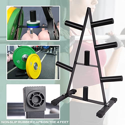ORIENTOOLS Weight Plate Tree with 7 Holders, Olympic Plate Tree Storage Rack Space saving, Weight Plate Storage Tree for personal gym