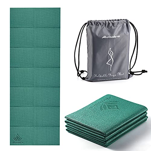 Avoalre Yoga Mat Foldable Non-Slip Portable 61CM x 173CM x 5MM Eco Friendly PVC Yoga Mat Thick Fitness Training Pilates Gym Exercise Mat Workout for Women Men Kids- Green