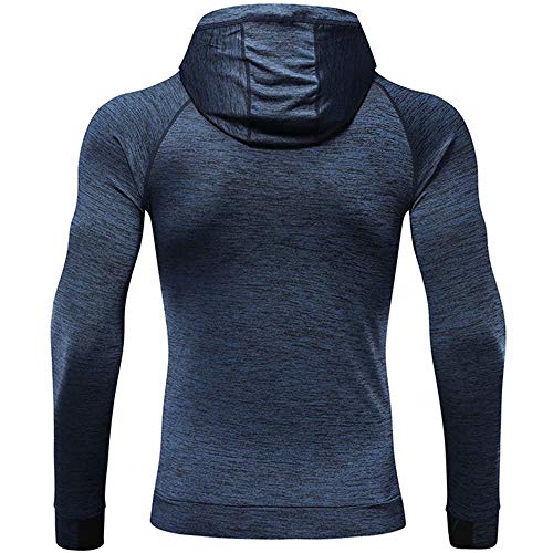 Mens Hoodies Zip Up Running Jacket Hooded Breathable Tracksuit Top Lightweight Sweatshirt Comfy Gym Clothes for Jogging Work Out Blue XL