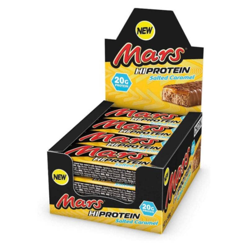 Mars Hi Protein Salted Caramel Bar (12 x 59g) - High Protein Energy Snack with Salted Caramel, Nougat and Real Milk Chocolate - Contains 20g Protein