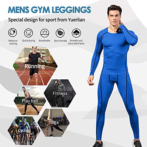 Yuerlian 3 Pack Mens Compression Leggings Cool Dry Sport Pants Running Gym Tights