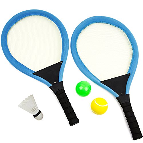 Badminton Tennis Rackets Set with Ball for Kids - 3 in 1 Beach Garden Outdoor Sport Play Game Toy for Boys Girls (Blue)