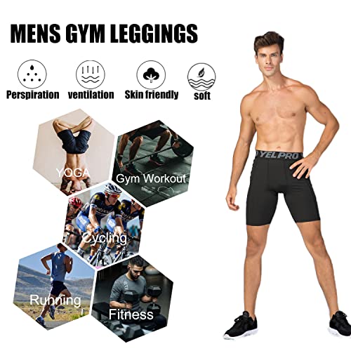 YUSHOW Compression Shorts Mens 3 Pack Sports Anti-Chafing Underwear Base Layer Shorts Quick Dry Running Shorts with Phone Pockets Cycling Tights for Workout Athletic Rugby Short Protect Leg Skin