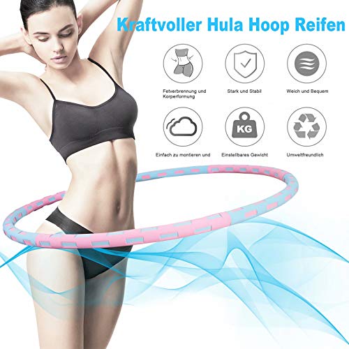 Azanaz Hula Hoop & Fitness Hoola Hoops Detachable Portable Design and Weighted Hula Hoop for Adult Exercise and Body Shaping φ82CM,Blue & Pink