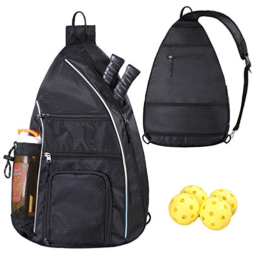 Dofilachy Pickleball Bag | Sling Bags - Reversible Crossbody Sling Backpack for Pickleball Paddle, Tennis, Pickleball Racket and Travel for Women Men (Black)