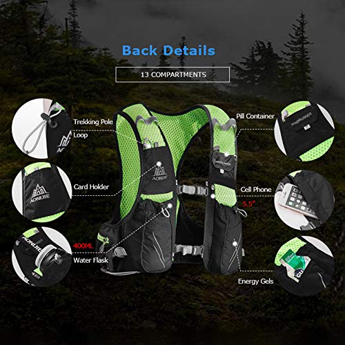 AONIJIE 10L Waterproof Running Hydration Backpack Lightweight Outdoor Sports Bag Hydration Pack Vest Backpack Rucksack for Marathon, Cycling, Riding, Running, Hiking