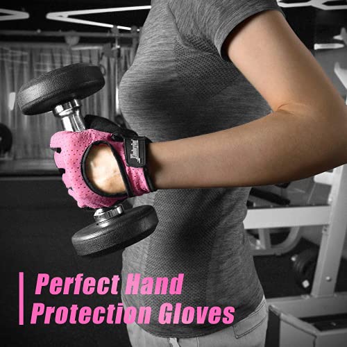 Fitself Gym Gloves Non-Slip Weight Lifting Gloves Men Women Breathable Workout Training Fitness Gloves for Crossfit Powerlifting Bodybuilding Cycling Pink Medium