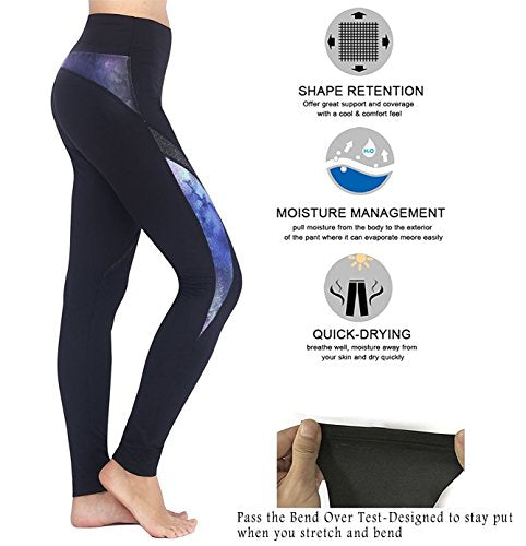 Sugar Pocket Womens Athletic Pants Workout Yoga Leggings Fitness Tights, M, Black/Galaxy Blue