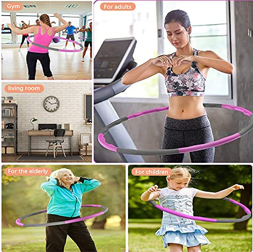 MBMT Hula Hoop,1.2kg Weighted Hula Hoop for Fitness Folding, 6-8 Detachable fitness hula hoop for Adults and Children Lose Weight(Size Adjustable Width 74-95cm),Pink and Gray