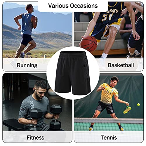 Lixada Men's Sport Shorts Running Shorts with Zipper Pockets Breathable Quick-dry Gym Training Workout Fitness Jogging Shorts