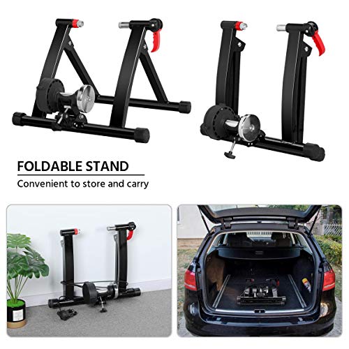 Yaheetech Turbo Trainer with 6 Speed Adjustment Folding Bike Trainer Stand Magnetic Bike Trainer with Wire-control, Fits for 26
