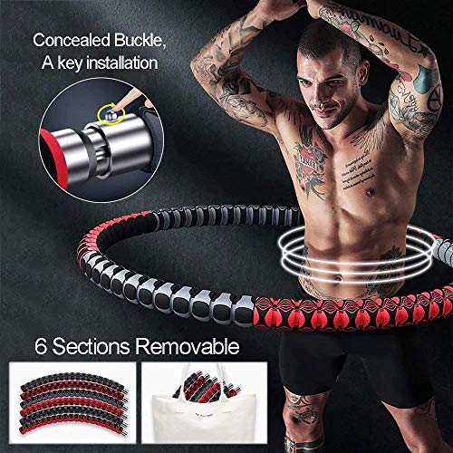 Azanaz Hula Hoops for Adults, 1.2kg Weighted Hula Hoop (1-4kg Adjustable) 6 Sections Detachable Fitness Hula Hoop 0.8mm Metal Steel Pipe Hoola Hoop for Weight Loss Exercise Abdominal Shaping