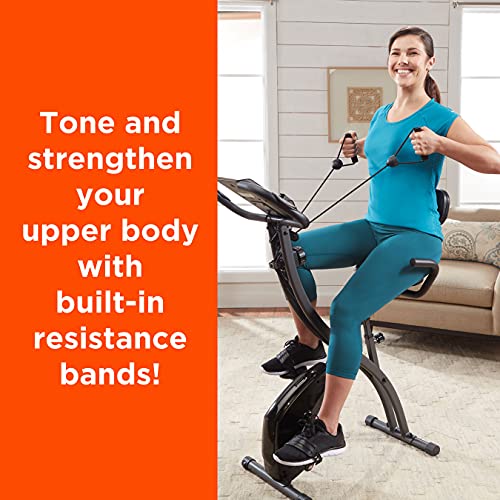 High Street TV Slim Cycle - 2-in-1 Stationary Flat Fold Exercise Bike - For Full Body Cardio - Strength & Resistance Training - Built-In Resistance Bands - Easy Storage - 8 Resistance Levels