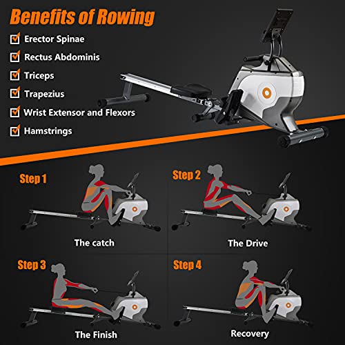 Rowing Machine Fitness Cardio Workout with Adjustable Magnetic Resistance, Quiet Braking System – Max User Weight 120 Kg, Suitable for Home Office Gym Exercise (UK Fast Delivery) , Grey, 190x51x85 cm