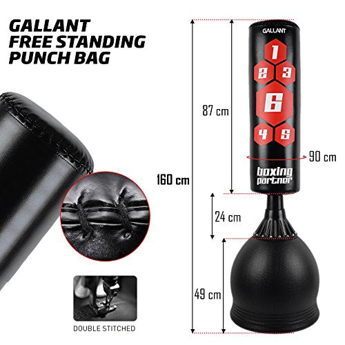 Gallant 5.5ft Free Standing Boxing Punch Bag Stand Black Target - Excellent Quality Heavy Duty Adults Punching Bag Kick Boxing, Martial Arts, MMA Dummy Training Home Gym Equipment - Next Day Shipping