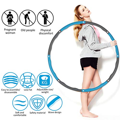 DOFLY Hula Hoop Weighted 1.2kg (2.65lbs) Foam Padded Hula Hoop For Fitness Exercise Weight Loss Adjustable Width 28.7-37.4in Detachable Portable For Children Adults With Ruler…
