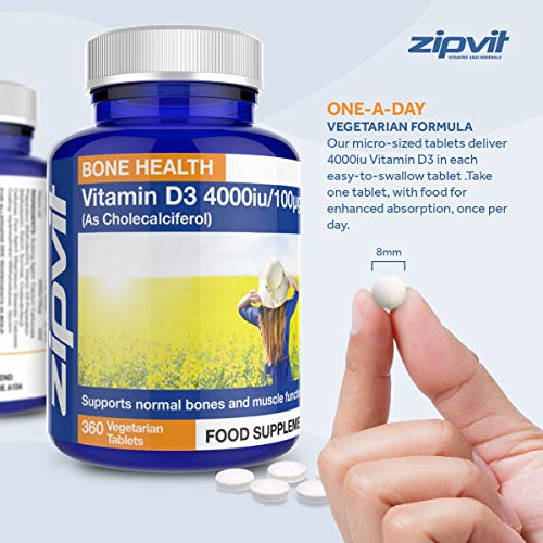 Vitamin D 4000iu 360 Micro Tablets. Vegetarian Society Approved. 12 Months Supply. Vitamin D3 Supports Bone Health and Your Immune System