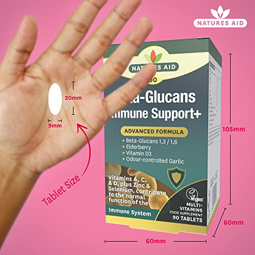 Natures Aid Beta-Glucans Immune Support + 90 Tablets (Award-winning Formula, with Beta Glucans (1,3/1,6), Elderberry, Vitamin D3 and Odour-controlled Garlic, Vegan Society Approved, Made in the UK)