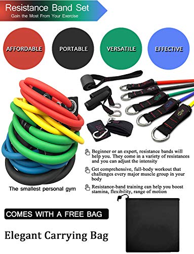Resistance Bands Set Exercise Bands, Resistance Bands Set Men With 5 Fitness Tubes UP to 150 LBS, 2 Foam Handles, 2 Ankle Straps, 1 Door Anchor, Carrying Pouch-Yoga, for Home Workouts, Outdoor Sports