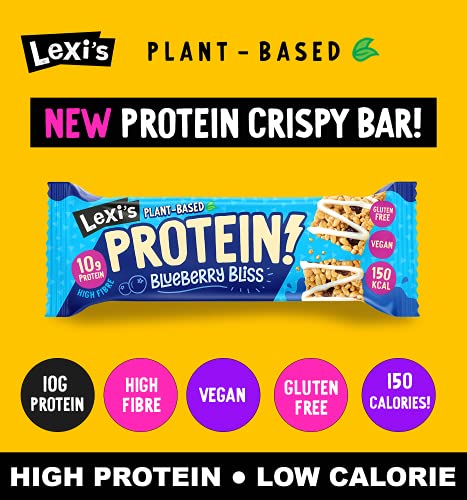 Lexi's® Plant-Based Protein Crispy Bar | Vegan & Gluten Free | High Fibre | Low Calorie Healthy Snack | Dairy Free, Nut Free, No Sweeteners | Blueberry & Vanilla (12 x 40g)