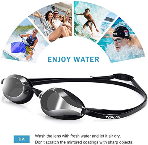 TOPLUS Swimming Goggles, Racing Swim Goggles Adult Unisex Swim Goggles, No Leaking Anti Fog UV Protection Soft Silicone Nose Bridge Goggles swimming for Men, Women, Junior and Kids Age 8+(Silver)