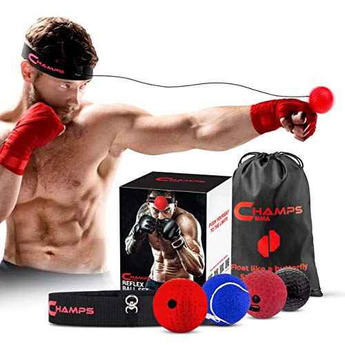 Champs MMA Boxing Reflex Ball - Boxing Equipment Fight Speed, Boxing Gear Punching Ball Great for Reaction Speed and Hand Eye Coordination Training Reflex Bag (Set of 4) - Gym Store | Gym Equipment | Home Gym Equipment | Gym Clothing