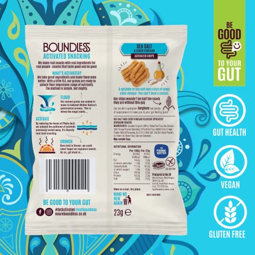Boundless Activated Snacking: Sea Salt & Cider Vinegar Activated Chips (24 x 23g) - Gut Health - Low Calorie - Vegan Snacks - Gluten Free - Natural & Healthy Crisps - High Fibre