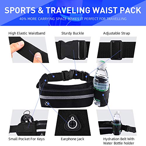 2 Pack Running Pouch Belt Waist Pack Bag, Adustable Workout Gym Fanny Pack, Bounce Free Jogging Pocket Belt with Large Capacity, Perfect for Running Walking Cycling Outdoor exercise(Black & Blue)
