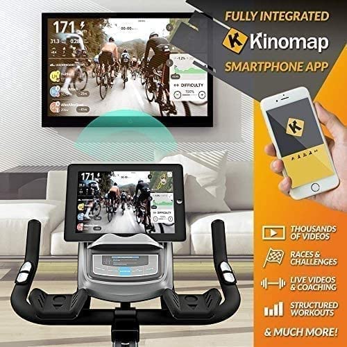 Bluefin Fitness TOUR SP Bike | Home Gym Equipment | Exercise Bike Machine | Kinomap | Live Video Streaming | Video Coaching & Training | Bluetooth | Smartphone App | Black & Grey Silver