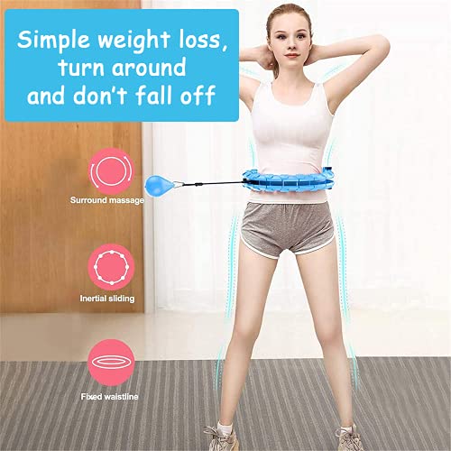 Wondsea Smart Hula Ring Hoops Weighted Hula Circle Exercising 2 in 1 Abdomen Fitness Weight Loss Massage 360° Auto-Spinning 24 Detachable Knots Adjustable Size Non-Falling(Blue)