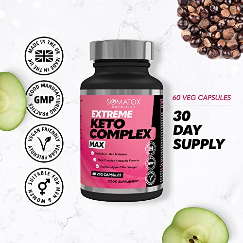 New Extreme Keto Complex Max – Advanced Ketogenic Formula for Weight Loss Fat Burner Diet Pills | with Apple Cider Vinegar, MCT & Vitamin B12 – 30 Day Vegan Capsules – Made UK GMP Certified