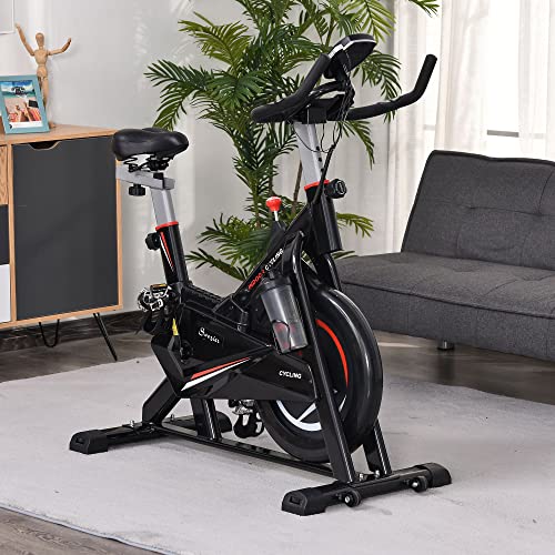 HOMCOM Stationary Exercise Bike 10kg Flywheel Indoor Gym Office Cycling Cardio Workout Aerobic Training Fitness Racing Machine with Adjustable Resistance LCD Monitor Phone and Bottle Holder