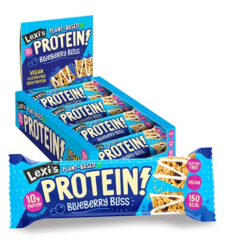 Lexi's® Plant-Based Protein Crispy Bar | Vegan & Gluten Free | High Fibre | Low Calorie Healthy Snack | Dairy Free, Nut Free, No Sweeteners | Blueberry & Vanilla (12 x 40g) - Gym Store | Gym Equipment | Home Gym Equipment | Gym Clothing