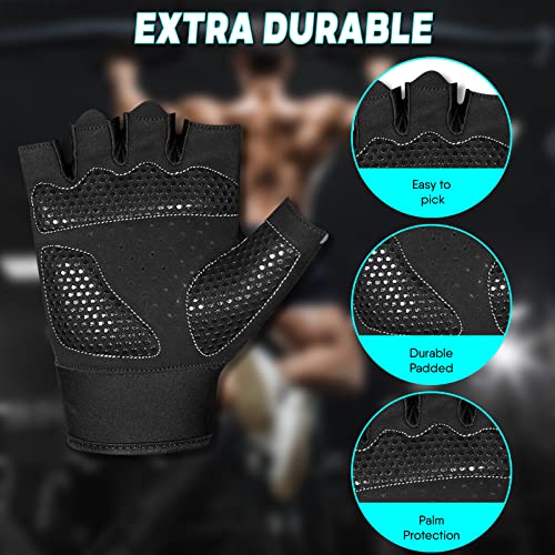 WESTWOOD FOX Weight Lifting Gloves Workout Bodybuilding Fitness Non Slip Padded Palm Grip Breathable Gym Gloves Running Training Exercise for Men Women (L, Black)