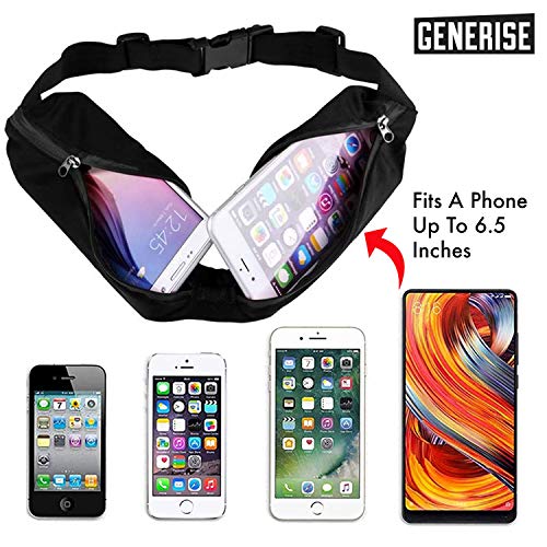 Generise Running Belt Waterproof Running Belt for Phone, Money, Headphones & Keys. Fully Adjustable - Suitable for Men & Women (Black)