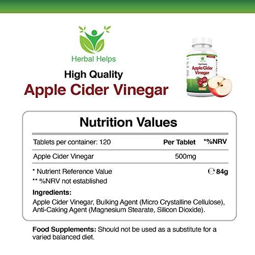 Apple Cider Vinegar Supplement |High Strength 500mg |120 Tablets | Manufactured in The UK to GMP Standards |