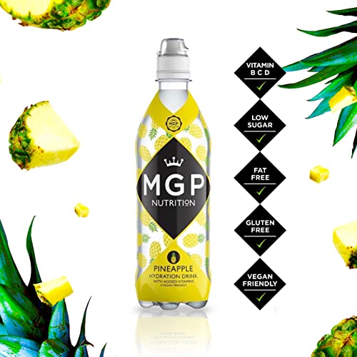 MGP Pineapple Hydration Sports Recovery Drink with Added Vitamins 500ml x 12 Multi Pack, Low Sugar, Low Carbs, Fat Free, Gluten Free, Vegan Friendly,Vitamin C, B3, B5, B1, B6, B12