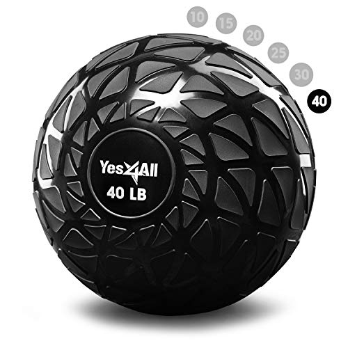 Yes4All Slam Balls 10 – 40lbs/Slam Medicine Ball Version/Sand-Filled No-Bounce Exercise Ball, Suitable for Crossfit Workout and Strength Training (Black) – 40lbs