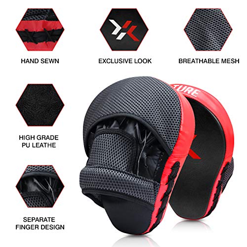 Xnature Boxing Equipment Punching Gloves Thai Pads Boxing Training Mitts Kickboxing Pad Punch Pad Boxing Mitts Punching Pad (Punching Mitts A pair Red)