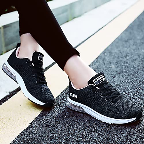 Women Men Running Shoes Sports Trainers Air Cushion Shock Absorbing Casual Walking Gym Jogging Fitness Athletic Sneakers, 7 UK 40 EU, Fa1 Greypink