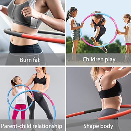 PROIRON Weighted Fitness Hula Hoop 0.95kg/1.2kg/1.8kg, Exercise Hoola Hoops Foam Padded for Adults and Children, 6-8 Detachable Sections, Adjustable 73-98cm Waist for Weight Loss