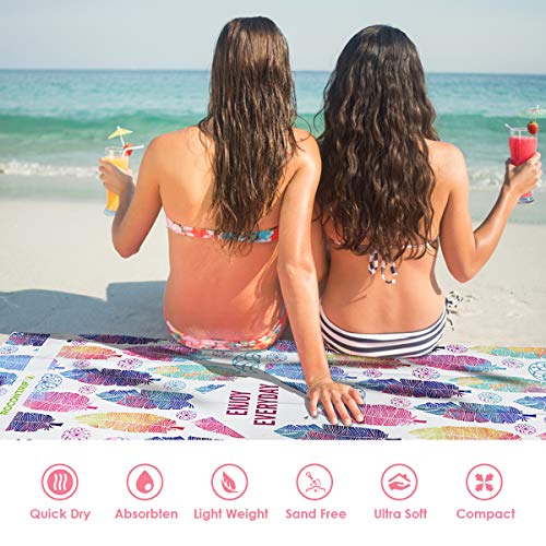 ROCONTRIP Microfibre Beach Towel Adults, Travel Sport Swimming Quick Dry Towel Sand Proof,Lightweight Antibacterial Camping Towel Printed 2 Packs with Carry Bag for Sports,Bay,Hiking,Gym,Yoga,Fitness