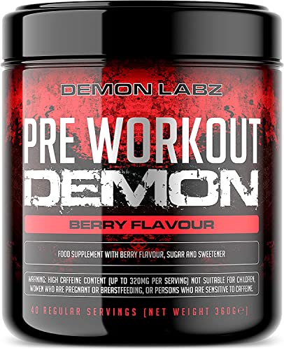 Pre Workout Demon - Hardcore Pre-Workout Powder Supplement with Creatine, Caffeine, Beta-Alanine and Glutamine (Berry, 360g)