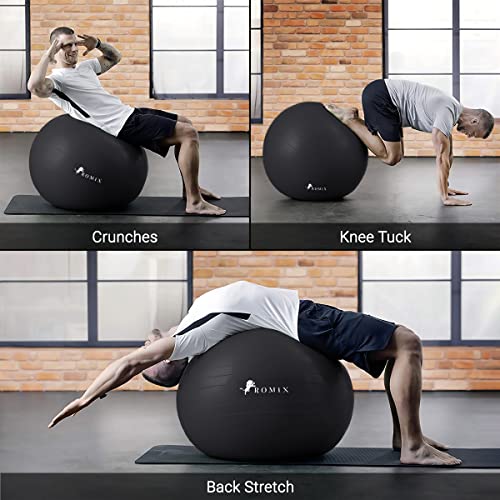 ROMIX Exercise Ball, 65cm Anti-burst Extra Thick Birthing Ball with Pump, Fitness Swiss Yoga Ball for Pregnancy Labour Balance Stability Pilates Workout Gym Core Physical Therapy Home Office - Black